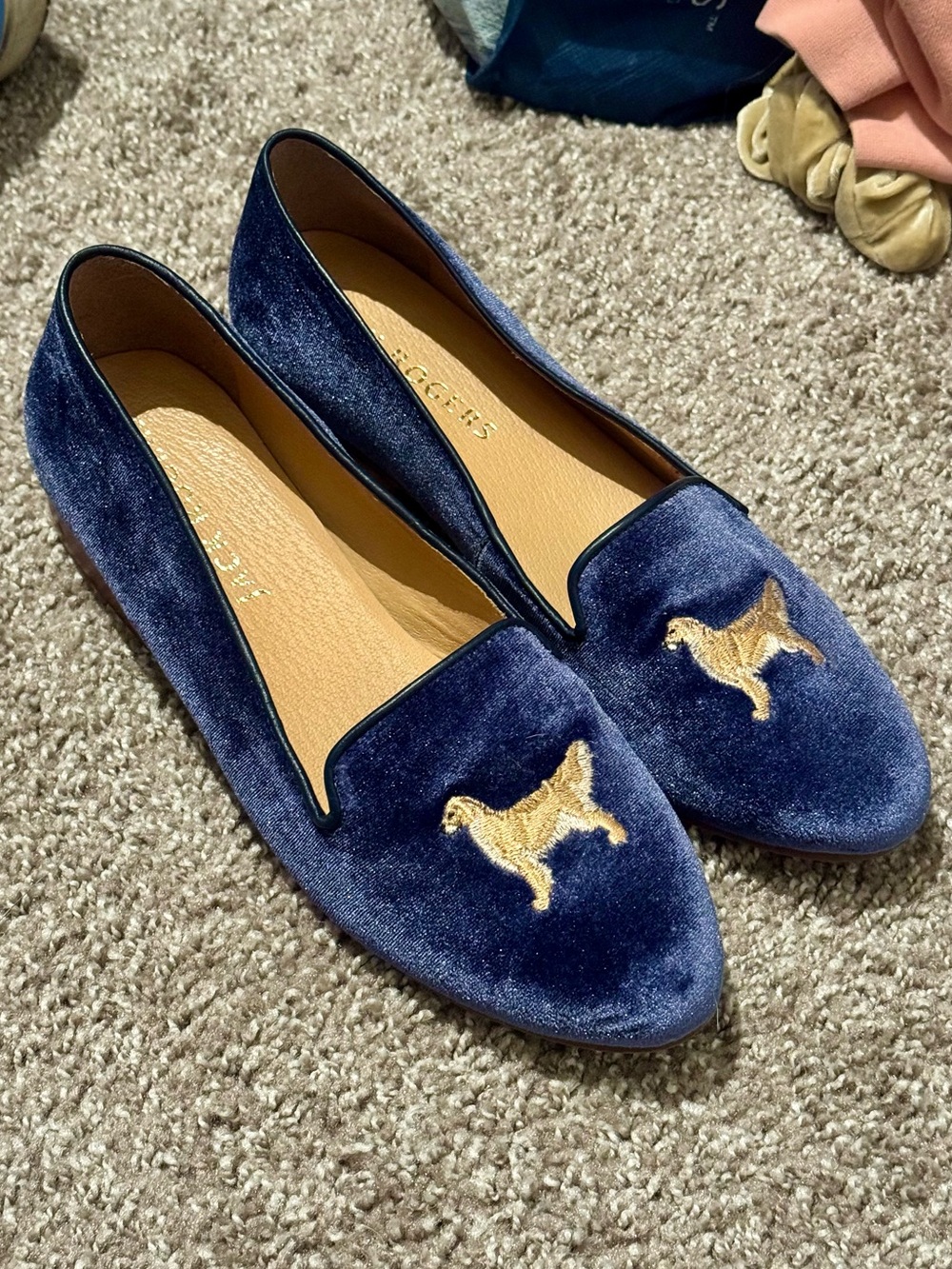 Jack Rogers Golden Retriever Velvet Loafers Blue Size 9 - Great Condition - Picture 2 of 6